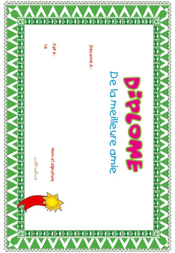 diplome meilleure amie ou ami vert graphique
