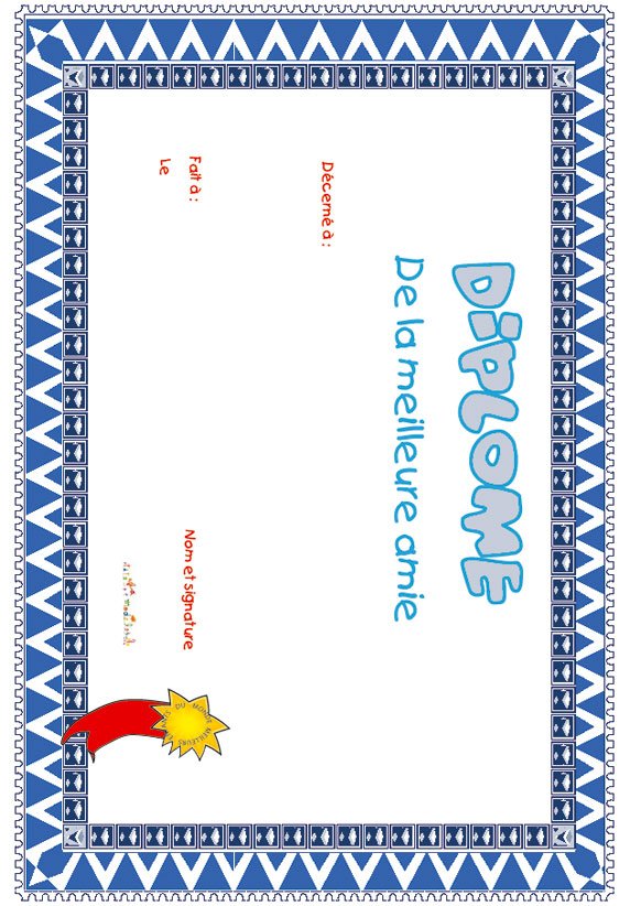diplome meilleure amie ou ami bleu graphique
