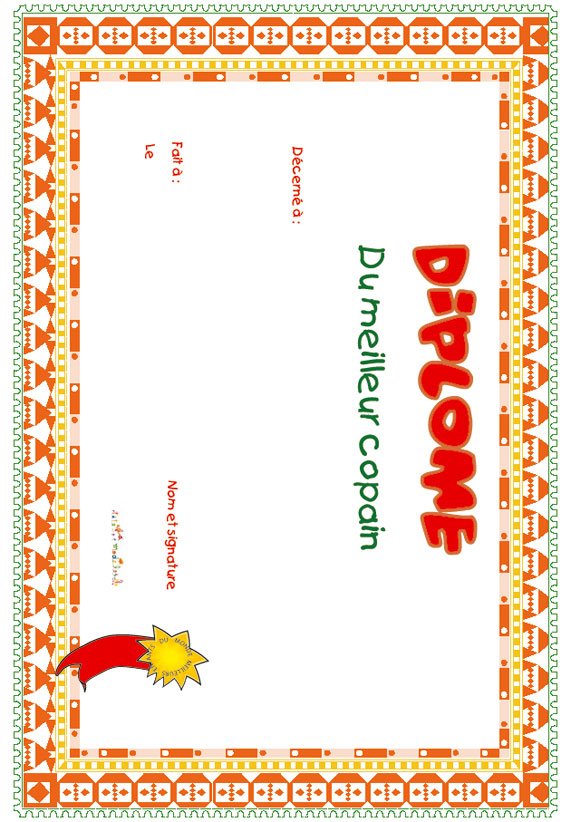 diplome meilleure amie ou ami orange graphique
