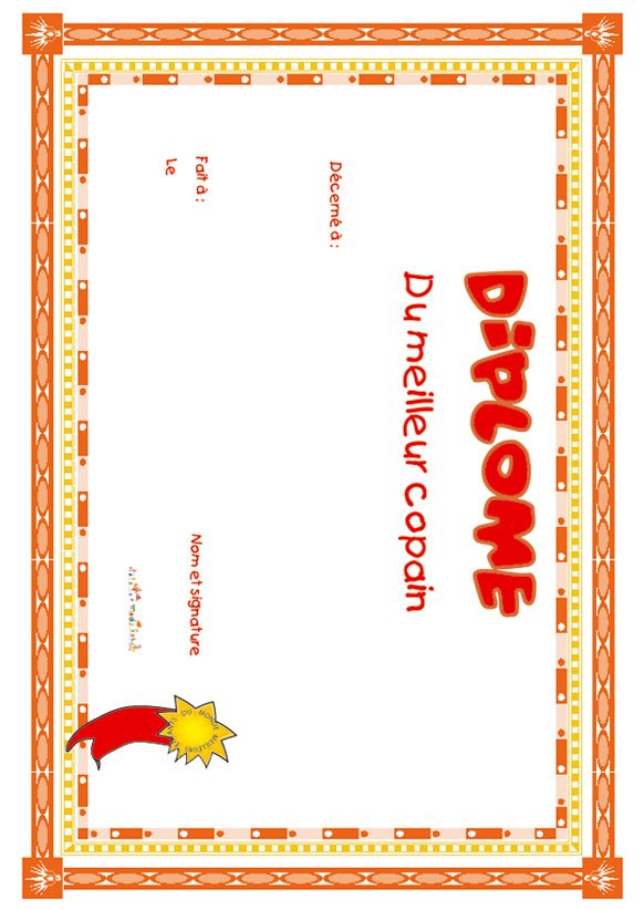 diplome meilleure amie ou ami orange graphique
