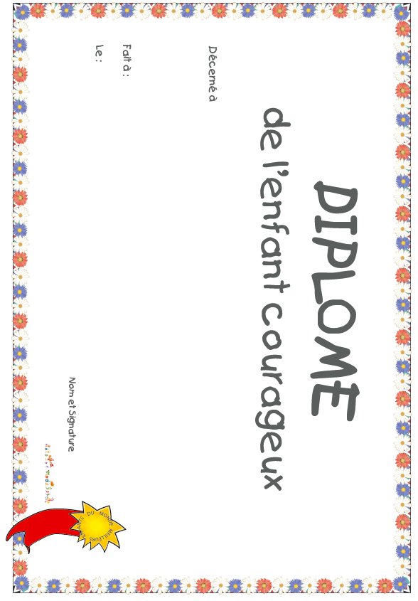 diplome de l'enfant courageux petites fleurs
