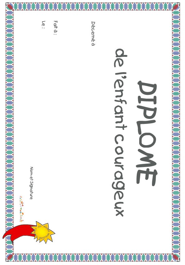 diplome de l'enfant courageux plumes

