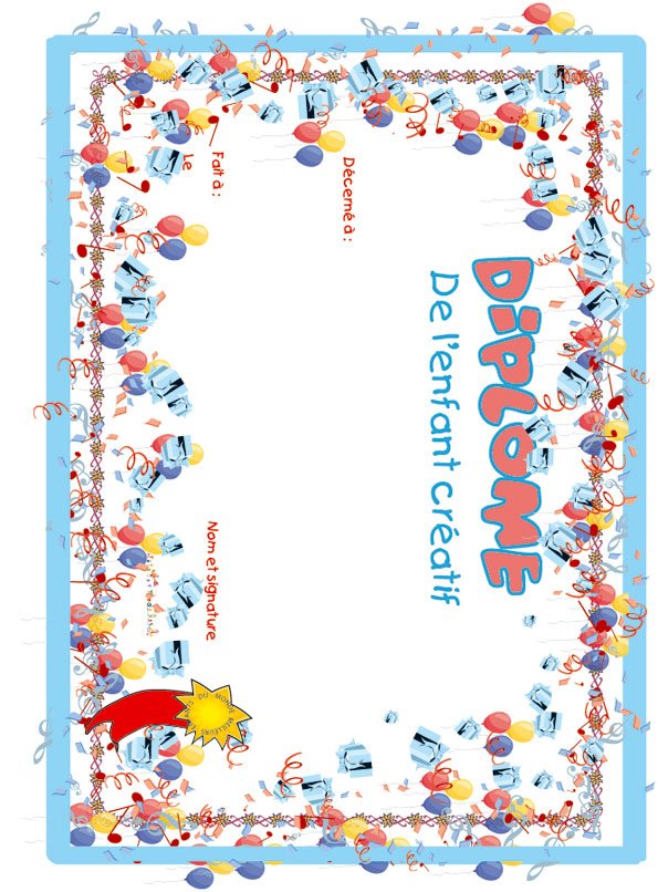 diplome enfant creatif ballons et cadeaux
