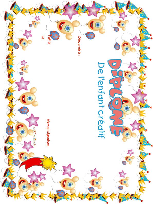 diplome enfant creatif couronnes et chapeaux
