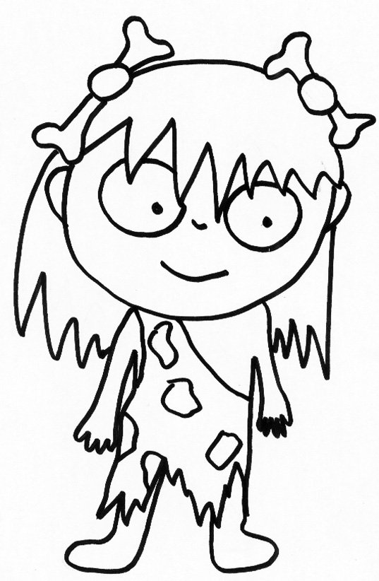 coloriage d'une femme de cro-magnon avec os 
