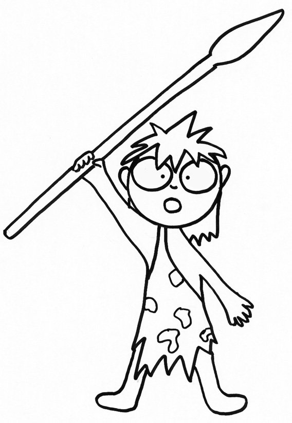 coloriage homme de cro-magnon chassant &agrave; la lance 
