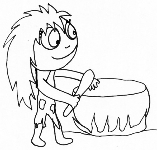 coloriage d'une femme de cro-magnon cuisinant 
