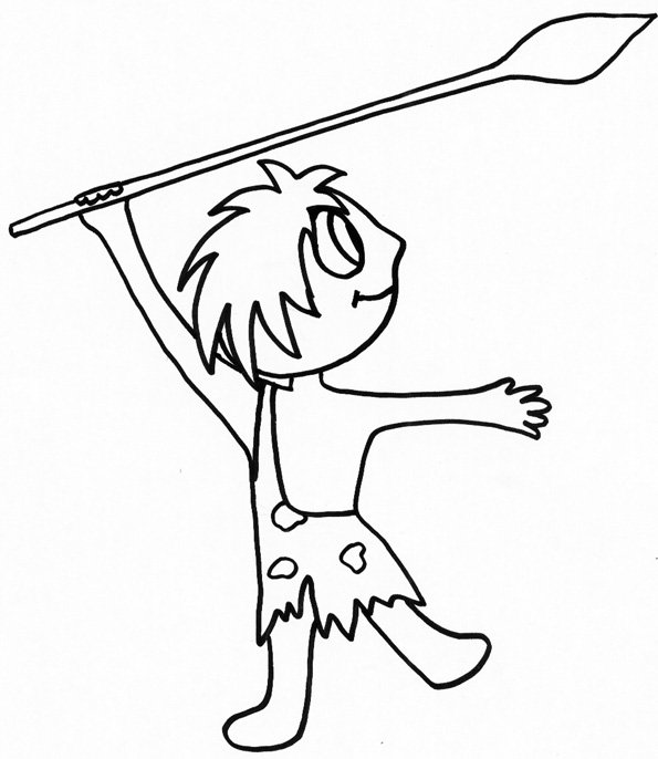 coloriage d'un homme de cro-magnon &agrave; la lance 
