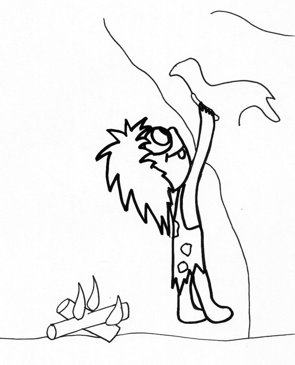 coloriage d'un homme de cro-magnon dessinant
