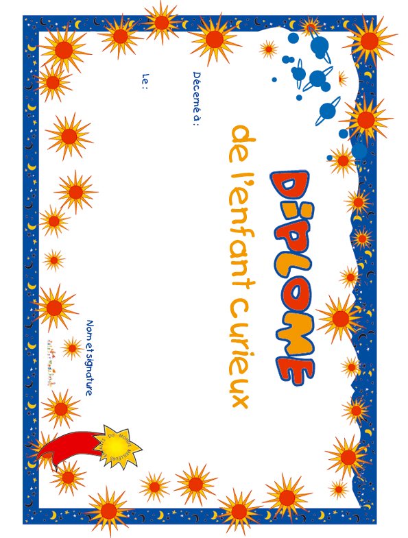 diplome enfant curieux bleu
