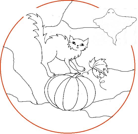 Vitrail d'Halloween mod&egrave;le de chat &agrave; la citrouille
