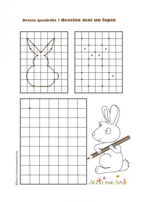 Dessin quadrillé : dessine moi un lapin