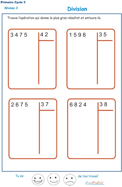 Imprimer les divisions &agrave; deux chiffres exercice 2
