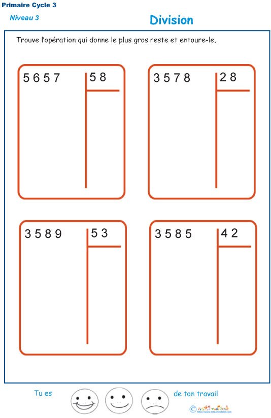 Imprimer les divisions &agrave; deux chiffres exercice 3
