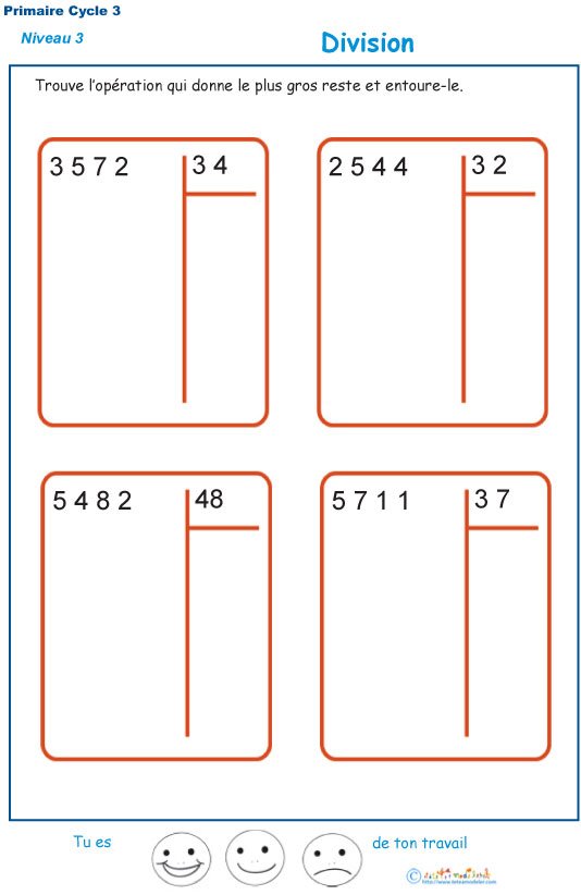 Imprimer les divisions &agrave; deux chiffres exercice 5
