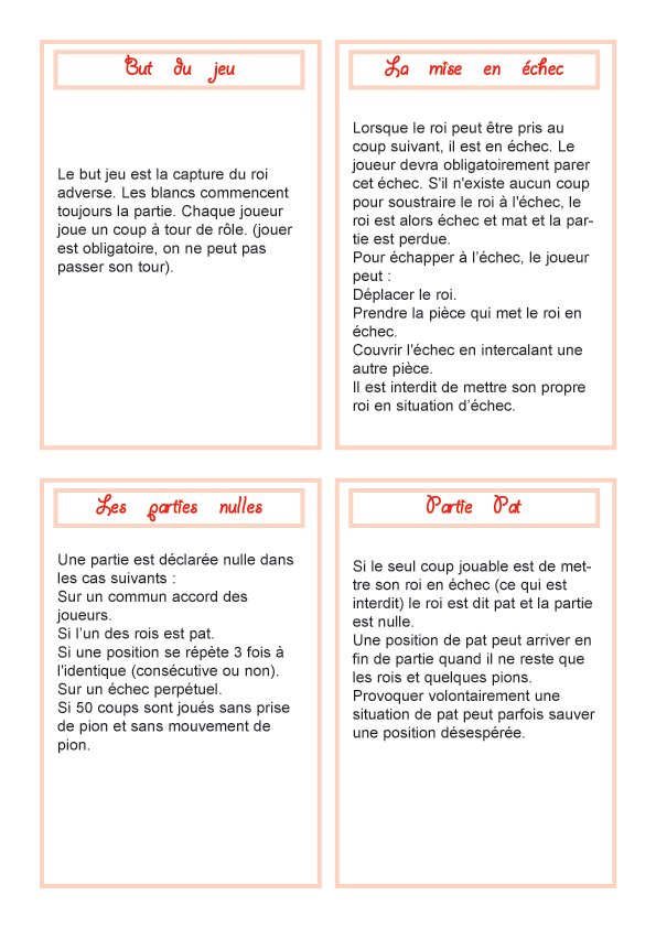 carte sur les r&egrave;gles du jeu d'&eacute;chec suite
