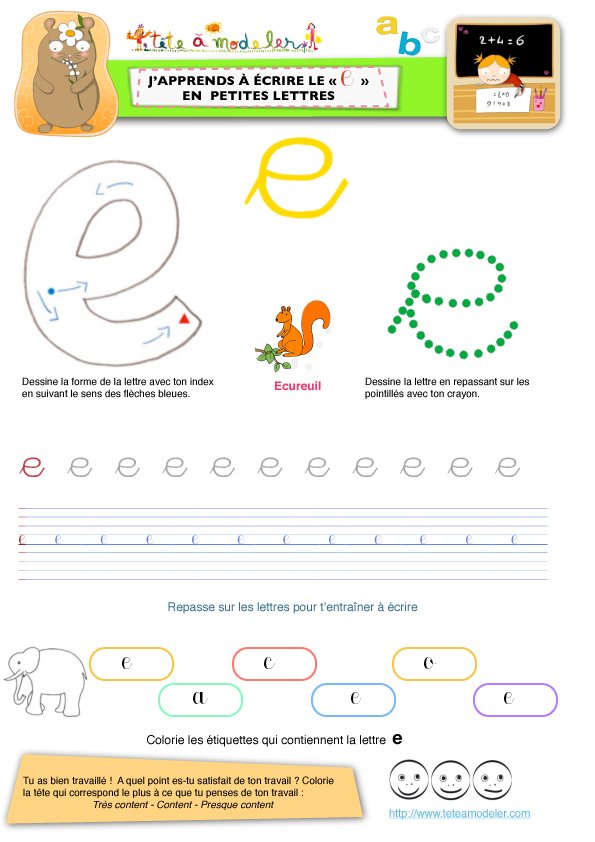 apprendre a &eacute;crire le e
