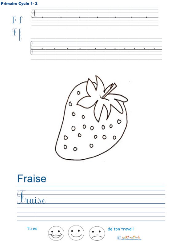 Exercice d'&eacute;criture sur la fraise 

