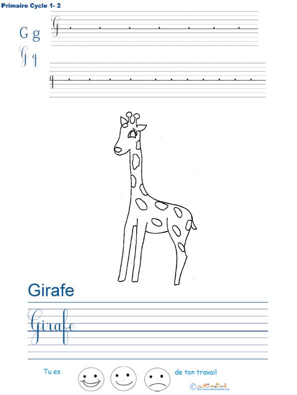 Exercice d'&eacute;criture sur la girafe
