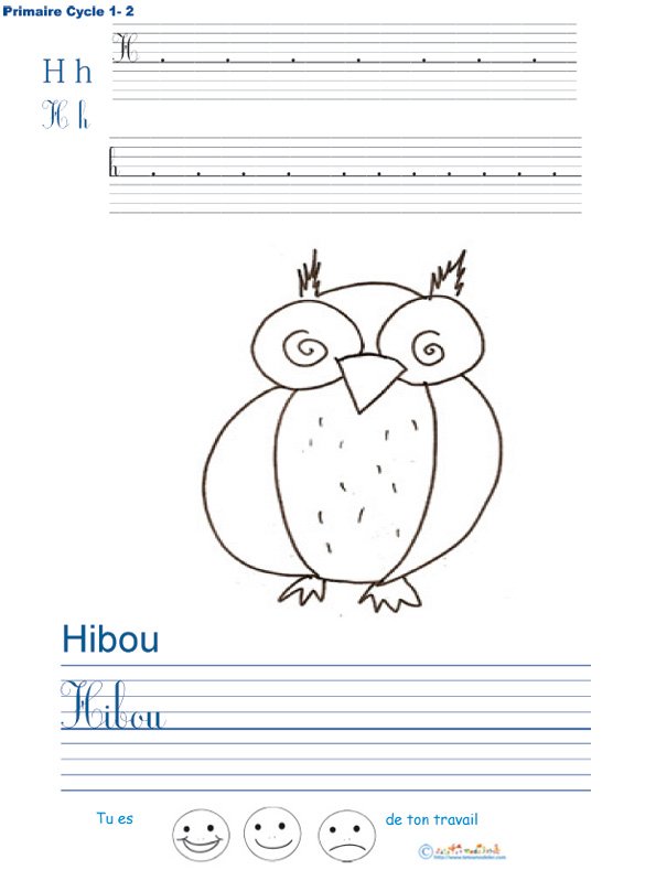 Exercice d'&eacute;criture sur le hibou
