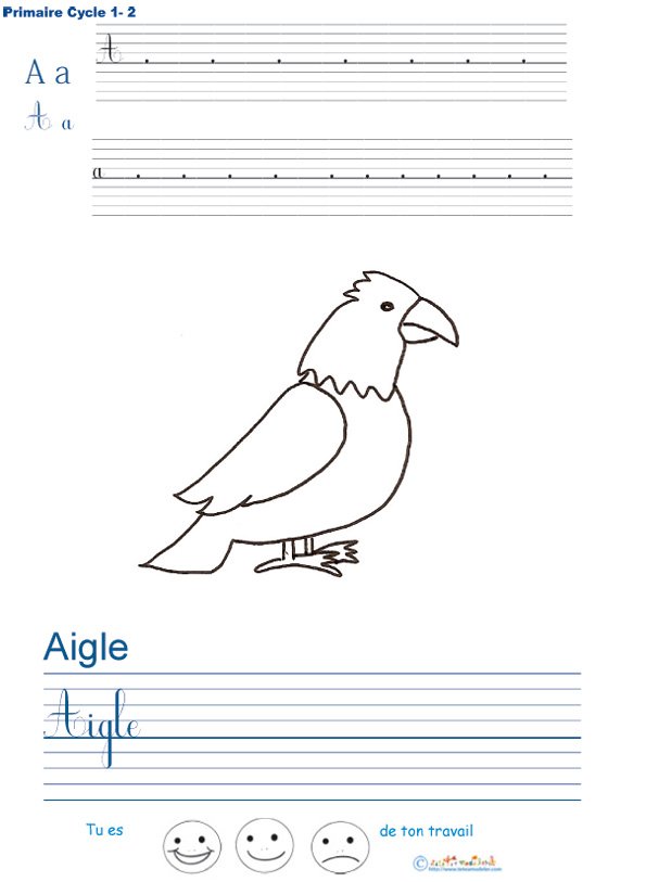 Exercice d'&eacute;criture sur l'aigle
