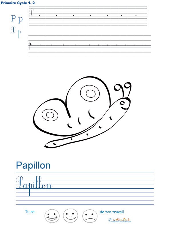 Exercice d'&eacute;criture sur le papillon 

