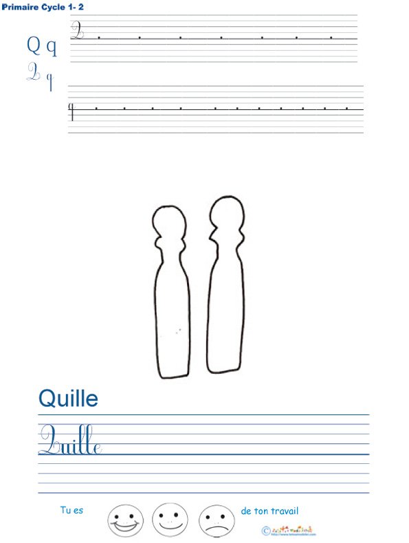 Exercice d'&eacute;criture sur les quilles
