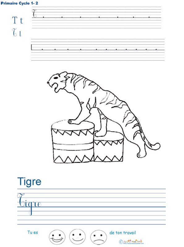 Exercice d'&eacute;criture sur le tigre
