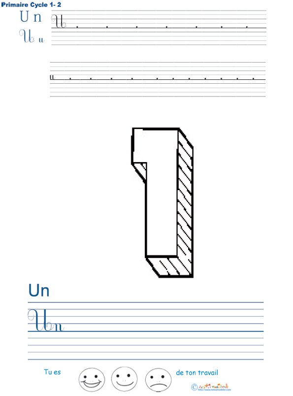 Exercice d'&eacute;criture sur le un
