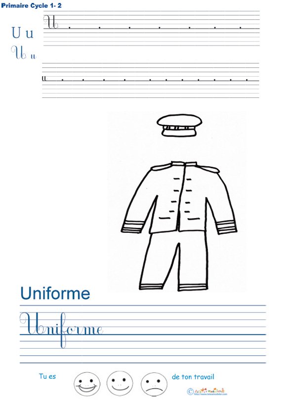 Exercice d'&eacute;criture sur l'uniforme
