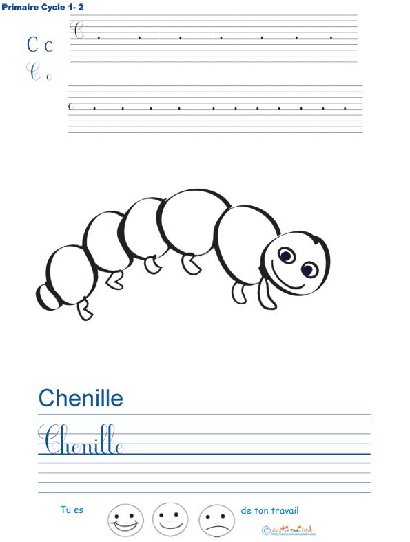 Exercice d'&eacute;criture sur la chenille
