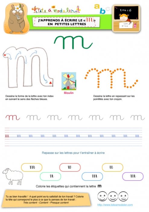 Apprendre à écrire le "M" de moulin en minuscule