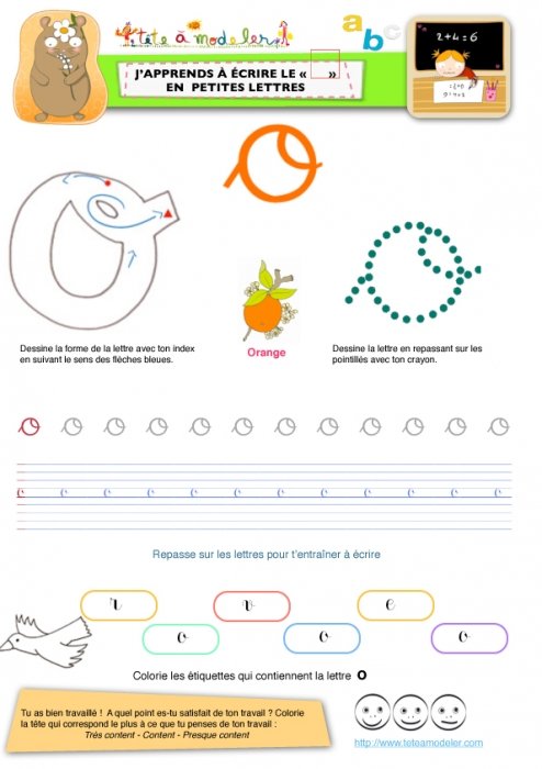 Apprendre à écrire le "O" de orange en minuscule