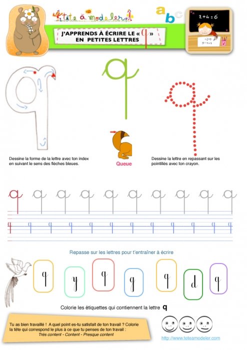 Apprendre à écrire le "q" de queue en minuscule
