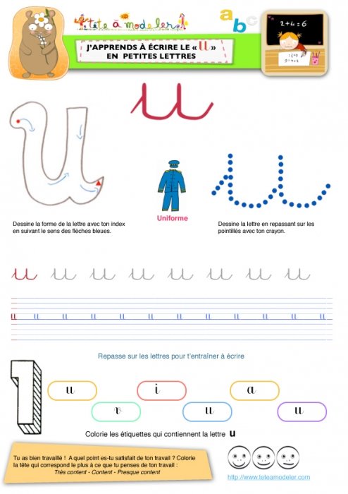 Apprendre à écrire le "U" du mot Uniforme en minuscule