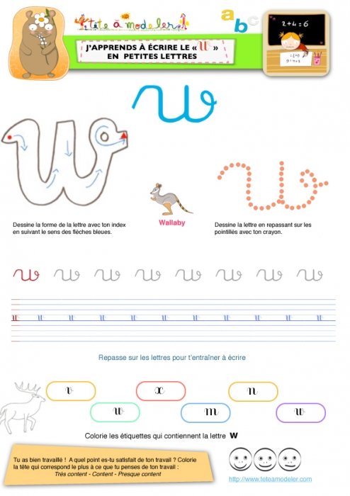 Apprendre à écrire le "W" de Walliby en minuscule