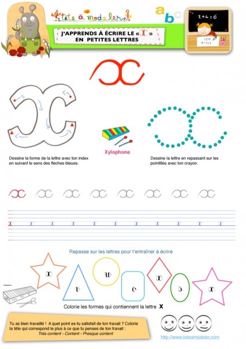 Apprendre à écrire le "X" de Xylophone en minuscule