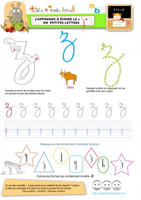 Apprendre à écrire le "Z" de Zébu en minuscule