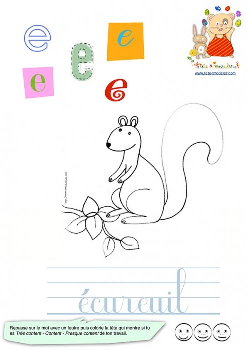 e de ecureuil page de l'imagier des minuscules