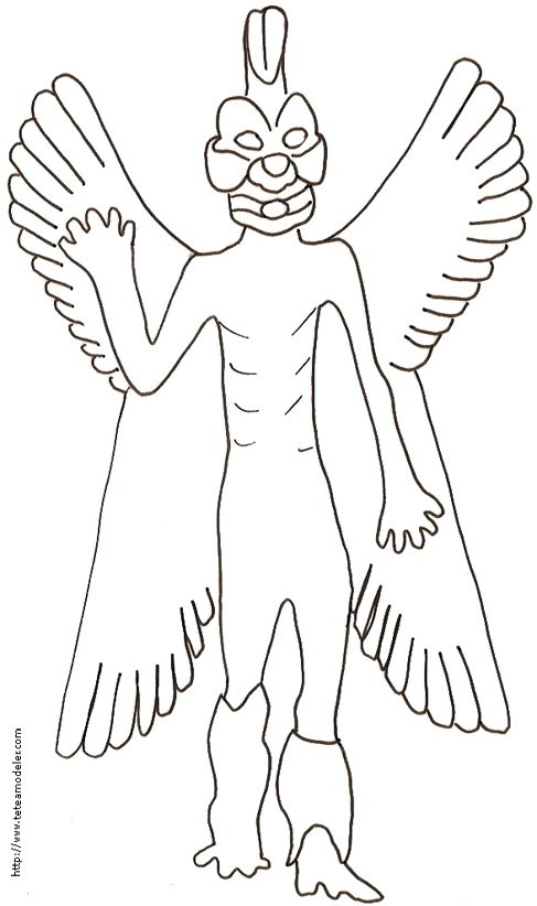 Coloriage inspir&eacute; de l'art assyrien : d&eacute;mon pazuzu assyrien
