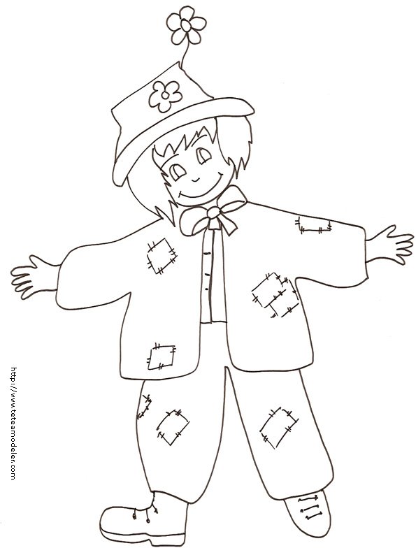Coloriage de l'&eacute;pouvantail au chapeau &agrave; fleurs
