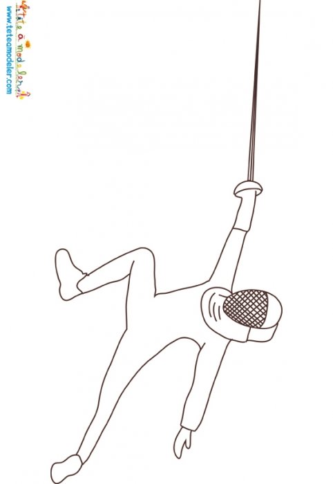 Escrime, coloriage d'un escrimeur en attaque