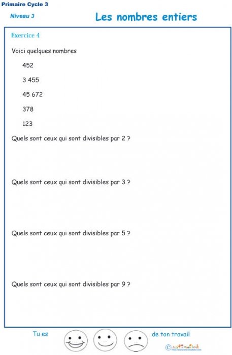 Imprimer l'exercice 3 sur les multiples de 2,3,5,9