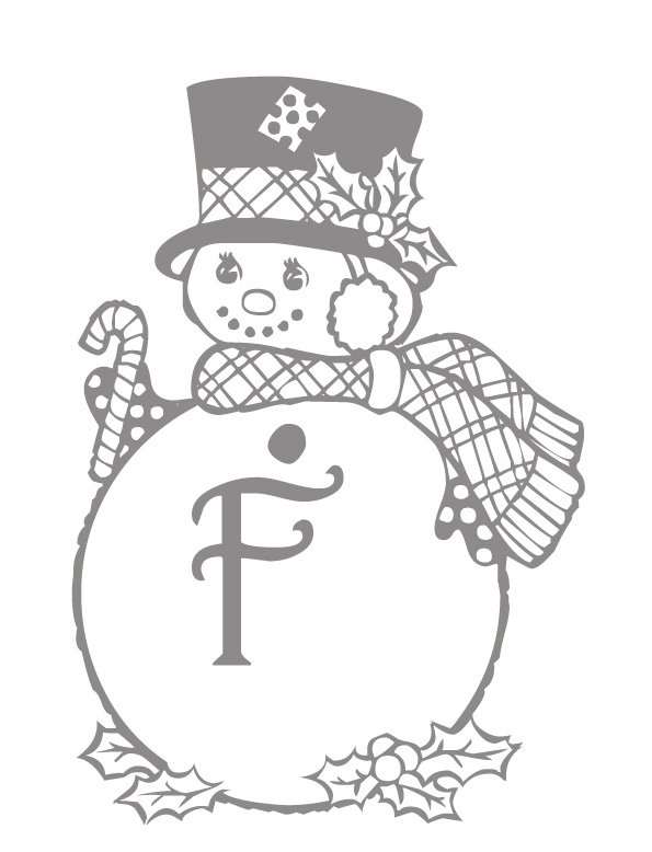 Coloriage lettre "F" du bonhomme de neige au chapeau
