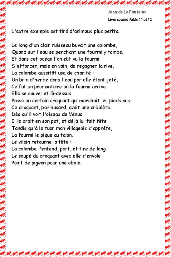 fable : la colombe et la fourmi
