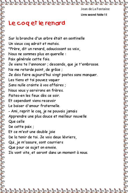 fable : le coq et le renard
