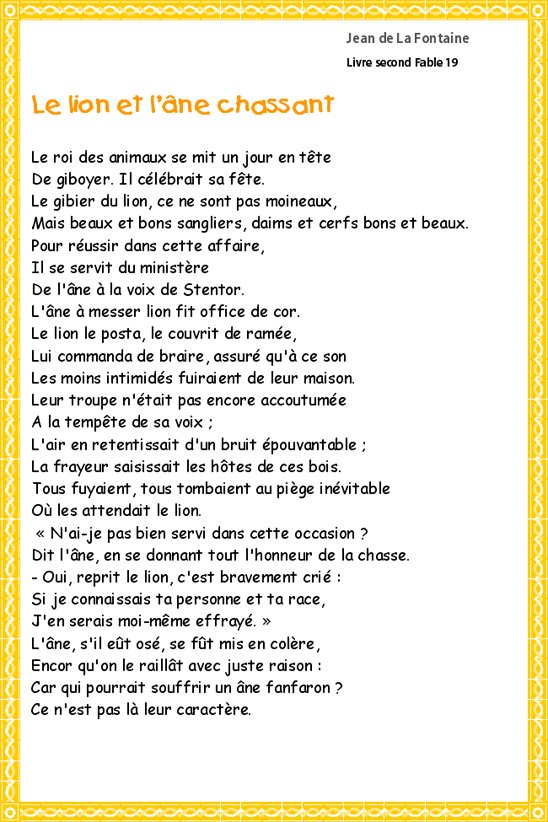 fable :  le lion et l'&acirc;ne chassant
