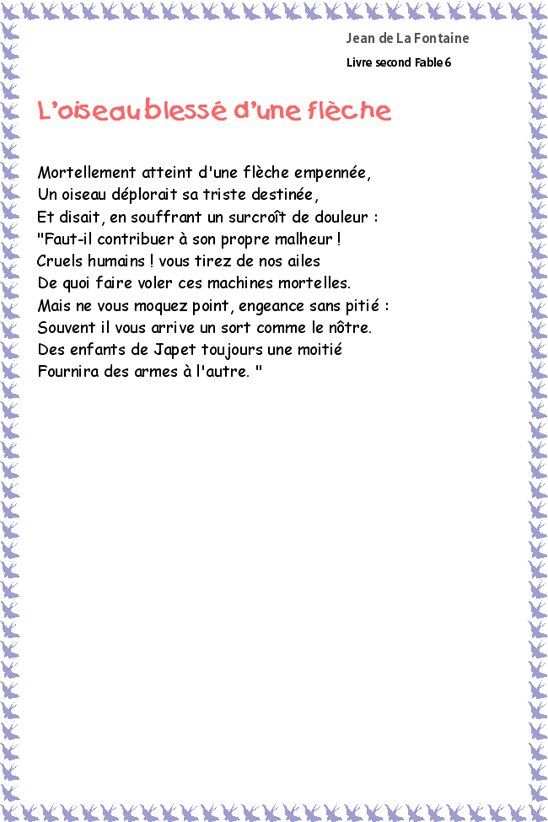 fable :  l'oiseau bless&eacute; d'une fl&egrave;che 
