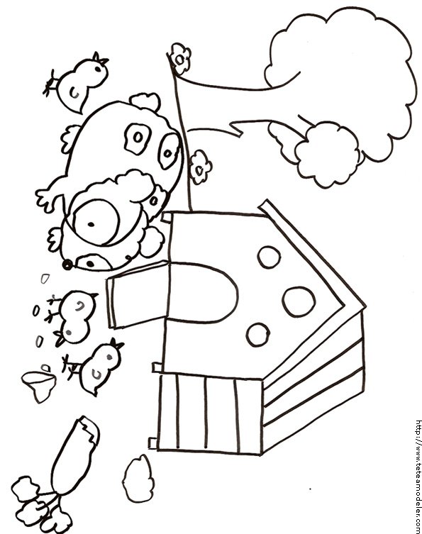 Coloriage du cochon d'inde et les poussins devant la maison &agrave; cochons d'inde
