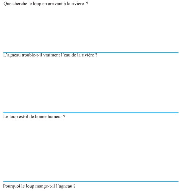 Imprimer la fiche de lecture sur le loup et l'agneau page 2
